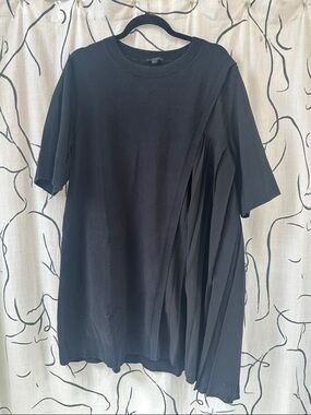COS Black Short-Sleeve Crewneck Top with Pleated Side Panel